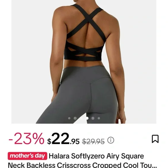Halara Softlyzero Airy Square Neck Crisscross Back Cropped Cool Touch Sports Top - Picture 4 of 10